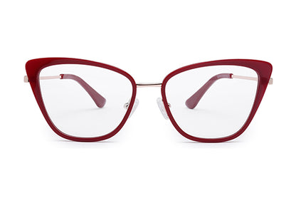 Red Cateyes Full Rim Acetate & Metal Women Eyeglasses Frame
