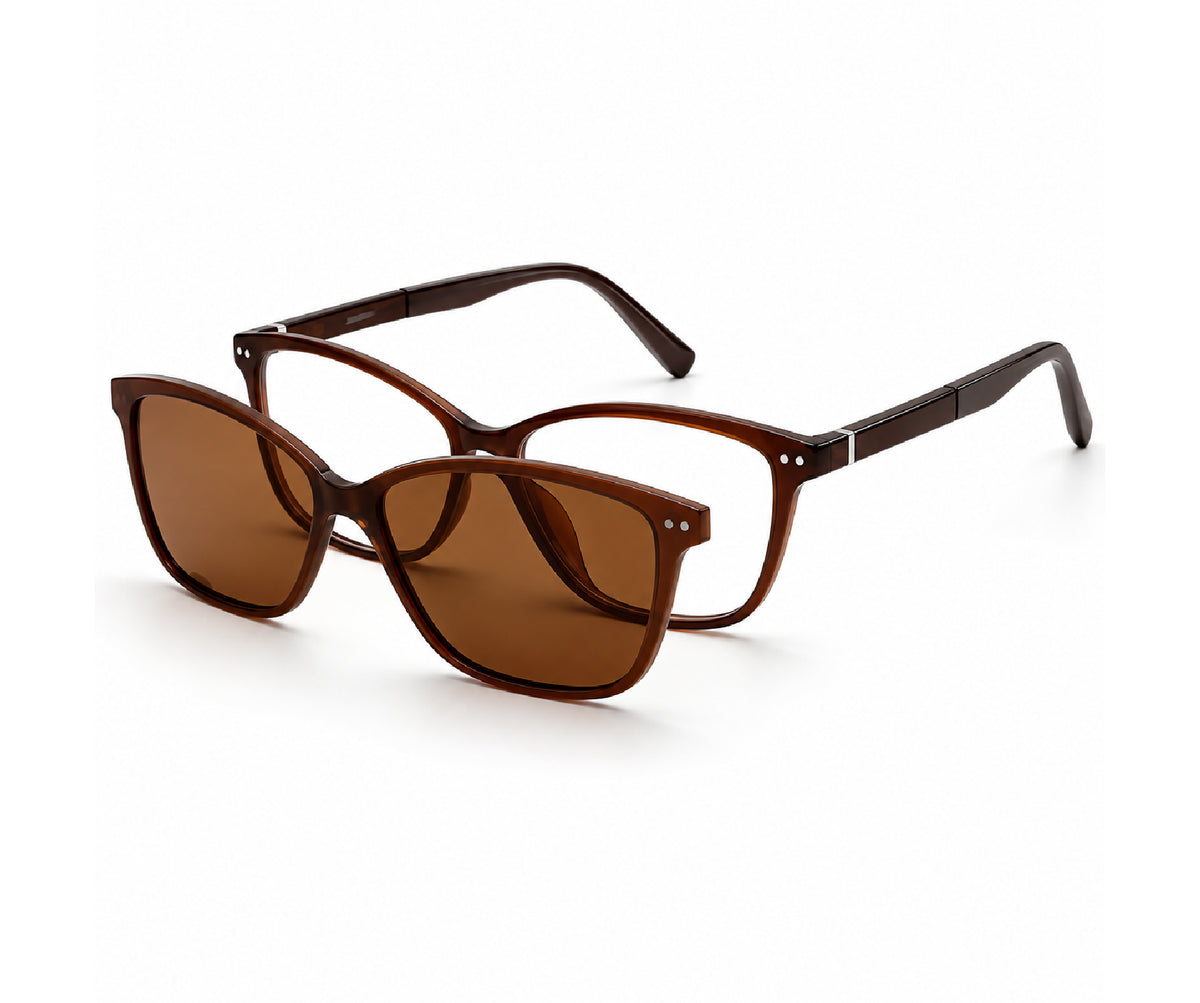 Brown Matte Rectangle Clip-On Eyeglasses for Men and Women