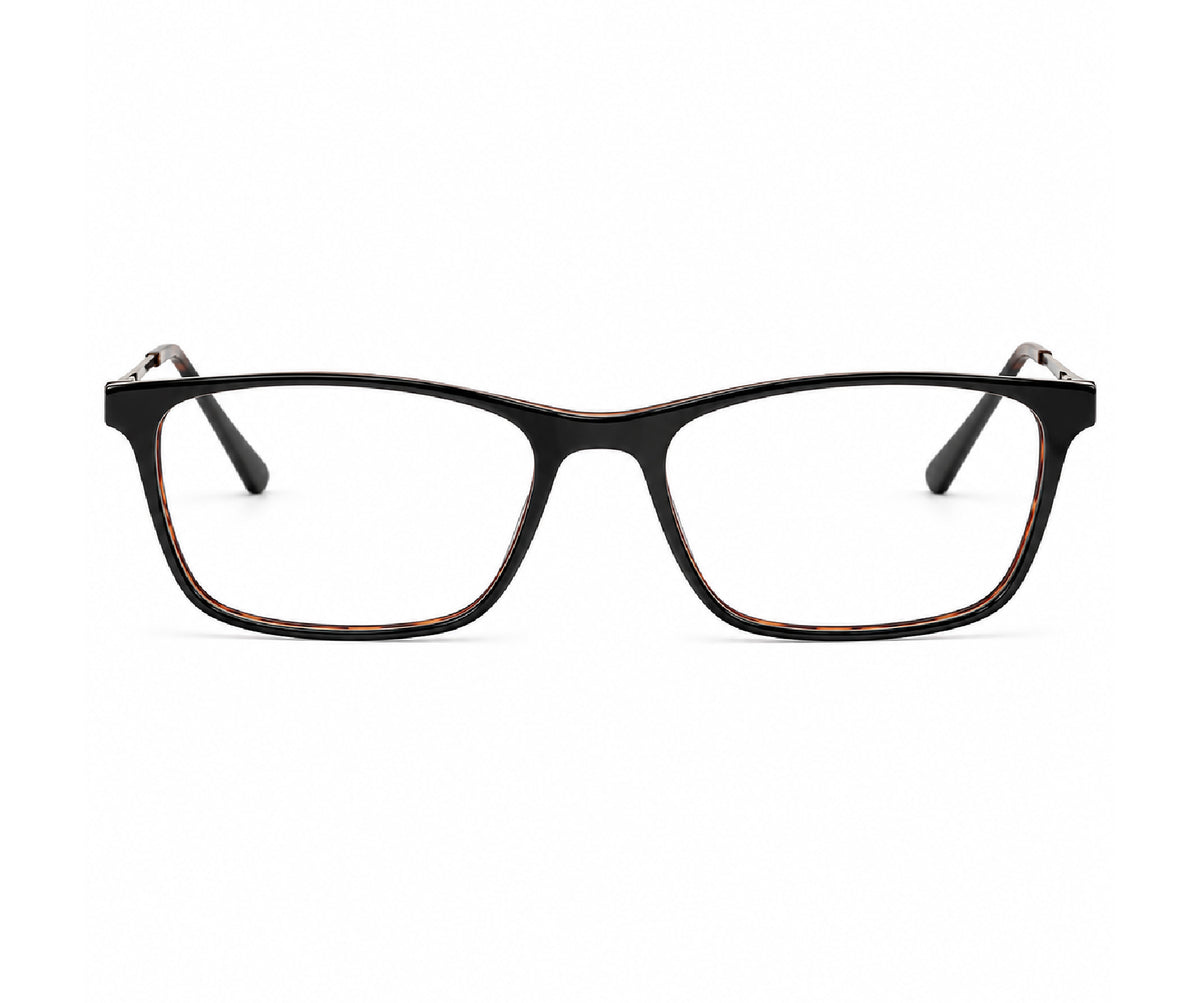 Brown Black Rectangular Acetate Frame with Metal Temple