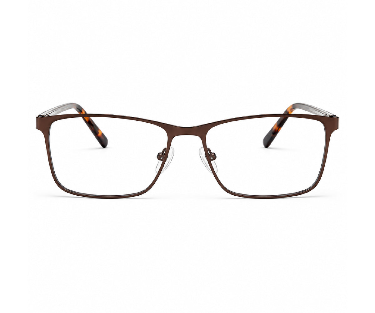 Brown Full Rim Rectangle Metal Frame Glasses for Men