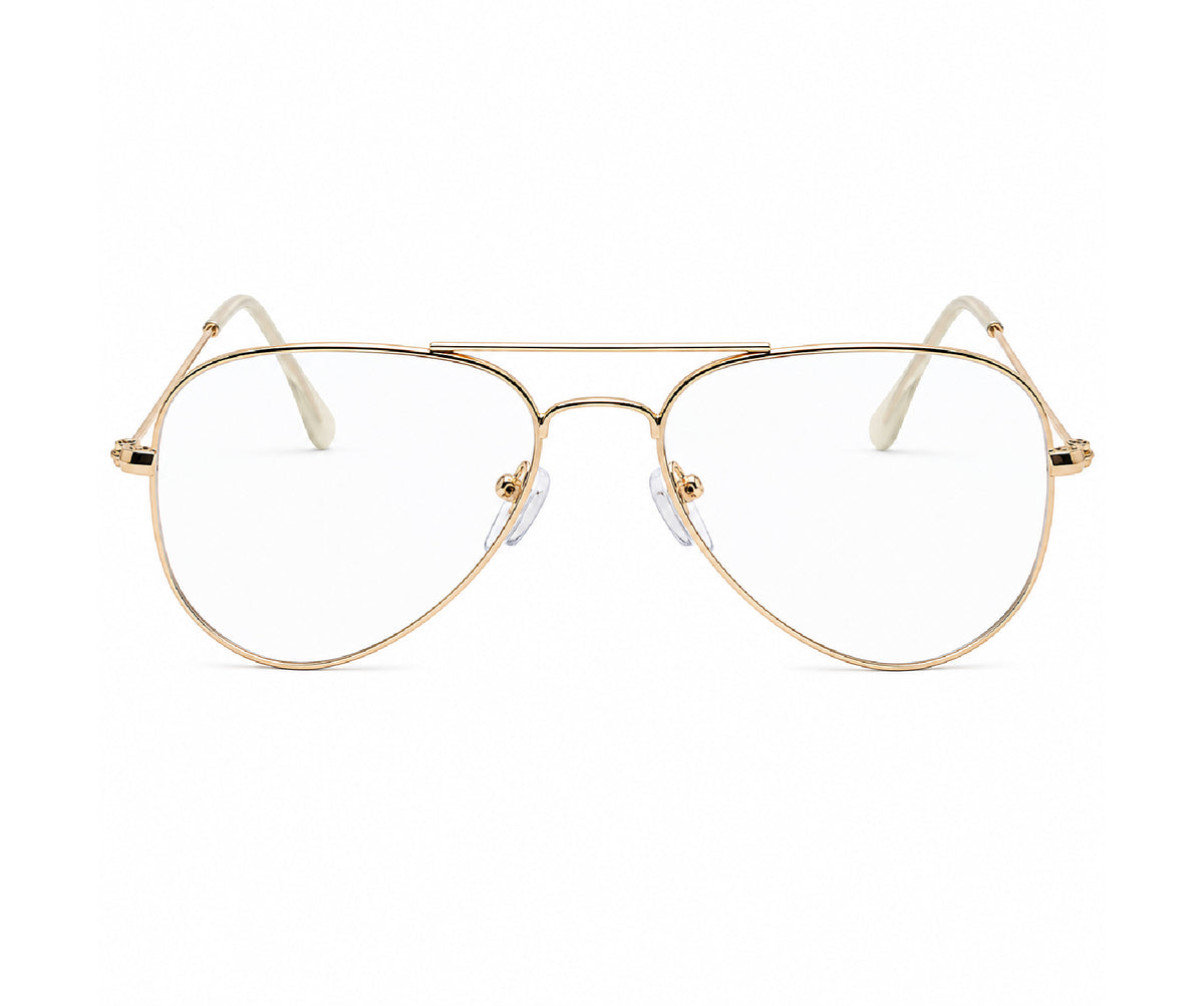 Golden Aviator Style full Rim Metal Eyeglass Frame for Men & Women