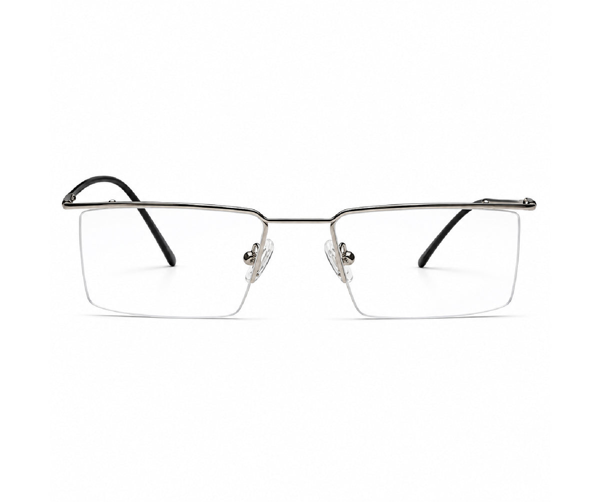 Silver Rectangular Half - Rim Metal Glasses Frames for Men