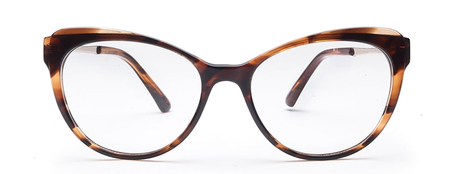 Brown Cateyes Full Rim Acetate Metal Spectacles Frames for Ladies