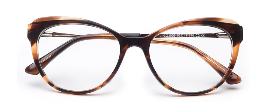 Brown Cateyes Full Rim Acetate Metal Spectacles Frames for Ladies