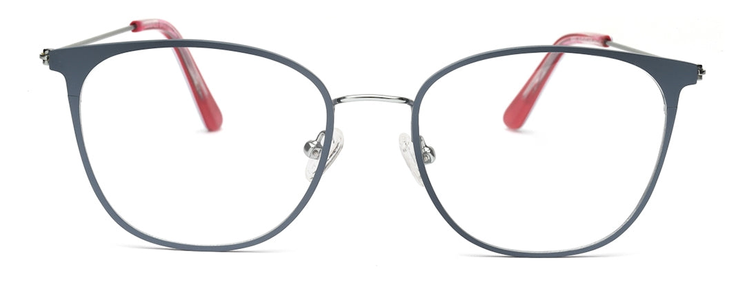 Stylish Grey Oval Frame with Red Temple