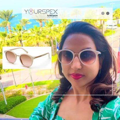 Beige Oval Full Rim Acetate Frame Sunglass for Women