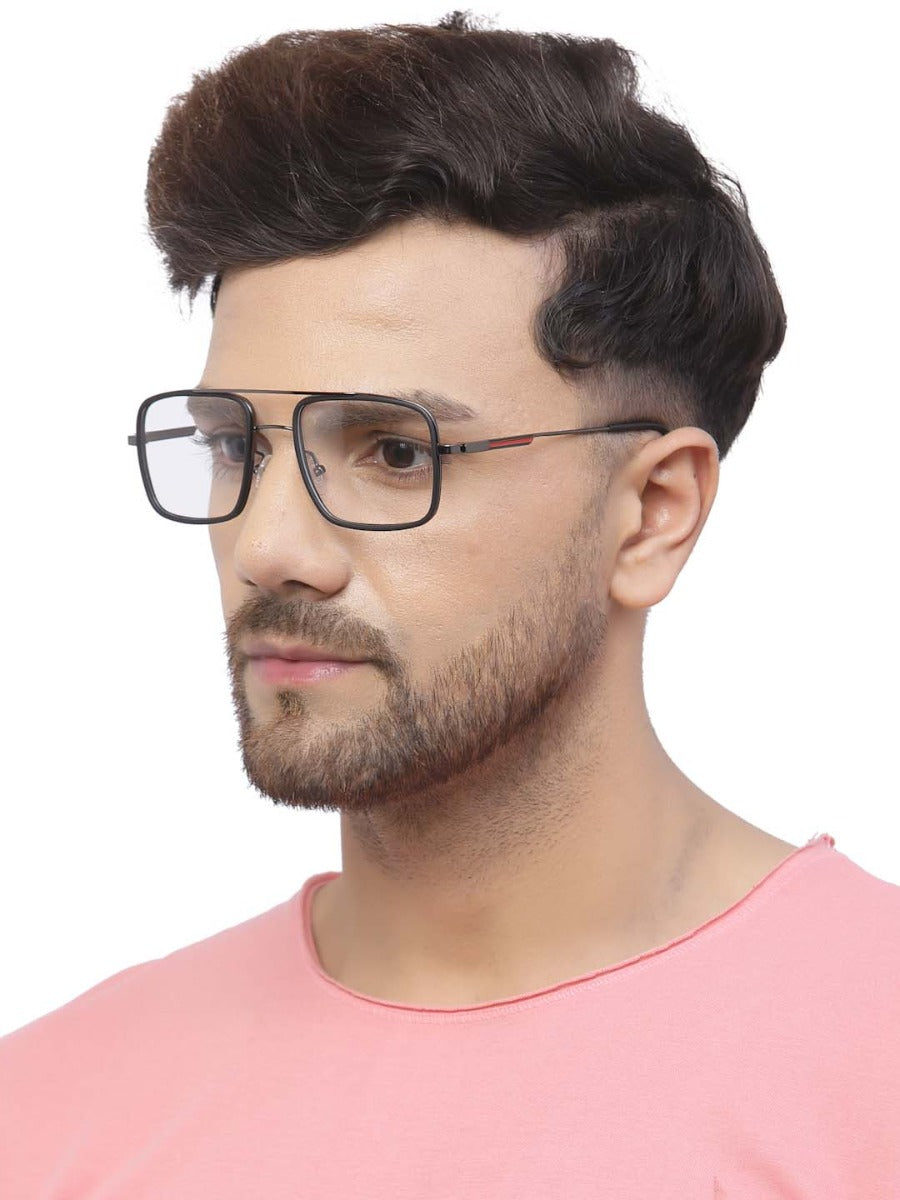 Black Full-Rim Matte Square Frame Glasses for Men