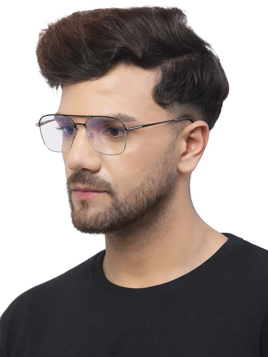 Black Full-Rim Square Metal Eyeglass Frames for Men