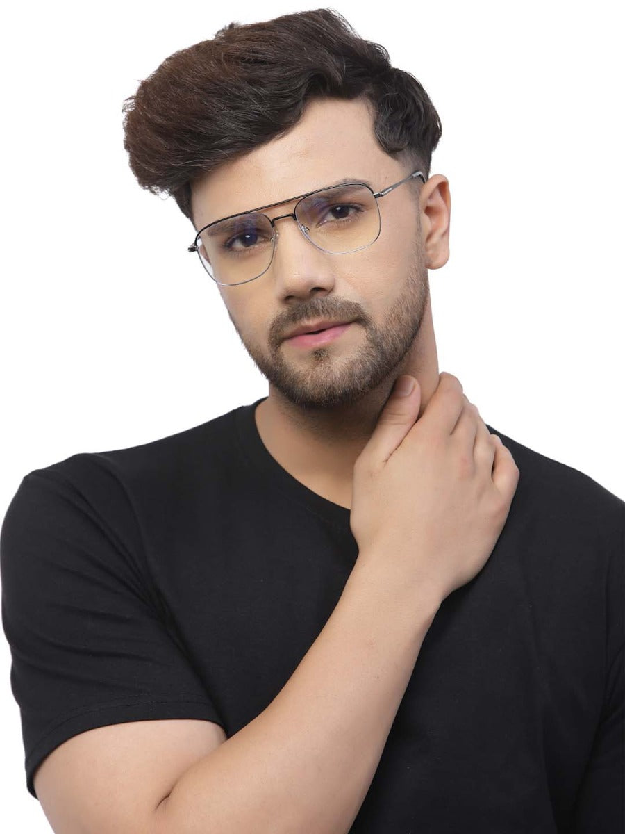 Black Full-Rim Square Metal Eyeglass Frames for Men