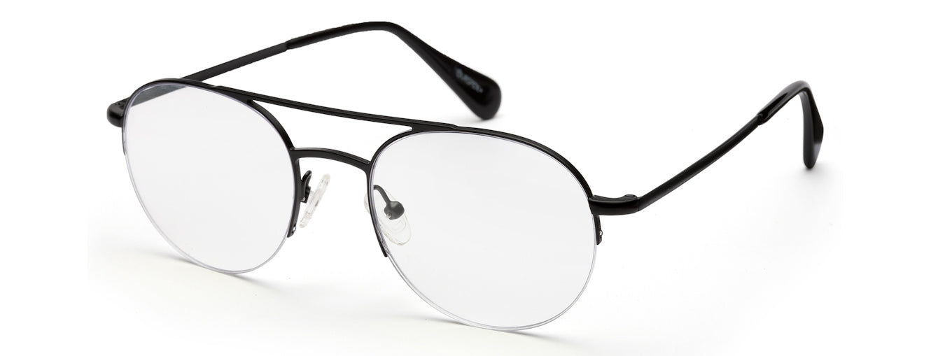 Black Matte Half-Rim Round Eyeglasses for Men - Main Image