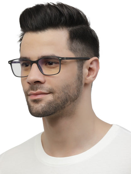 Black Matte Rectangle Clip-On Eyeglasses for Men and Women