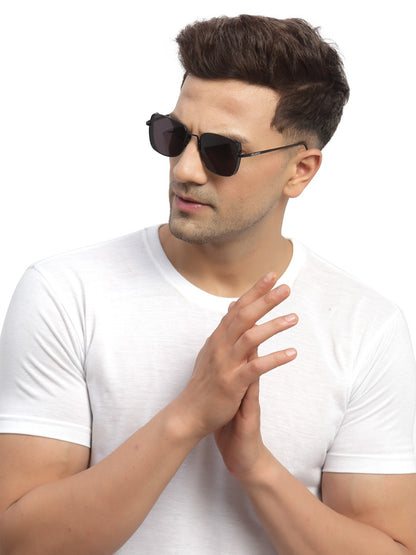 Black Metal Square UV Sunglass for Men