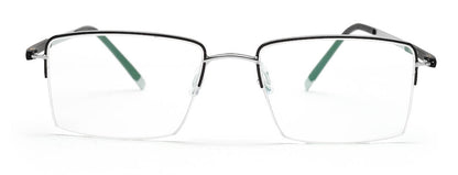 Black Silver Rectangle Half Rim Frame for Men