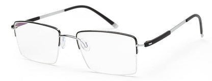 Black Silver Rectangle Half Rim Frame for Men