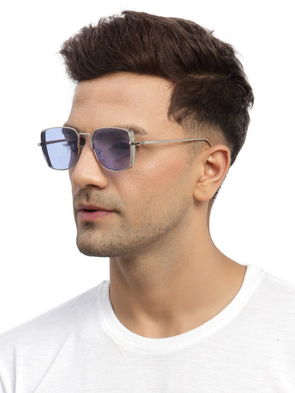 Blue Metal Square UV Sunglass for Women and Men