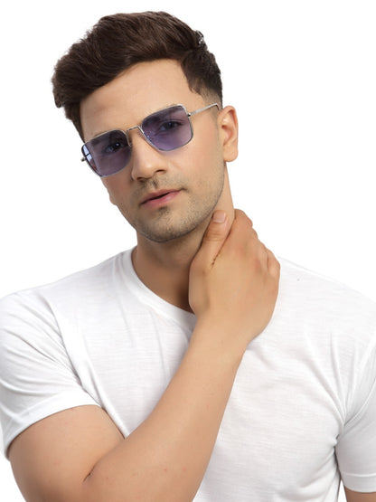 Blue Metal Square UV Sunglass for Women and Men