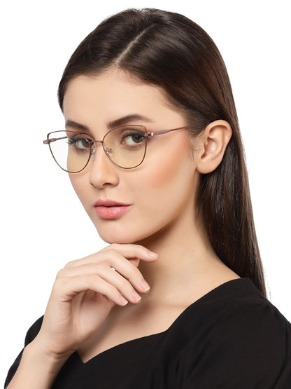 Brown Cateye Style Metal Women Eyeglasses Frame