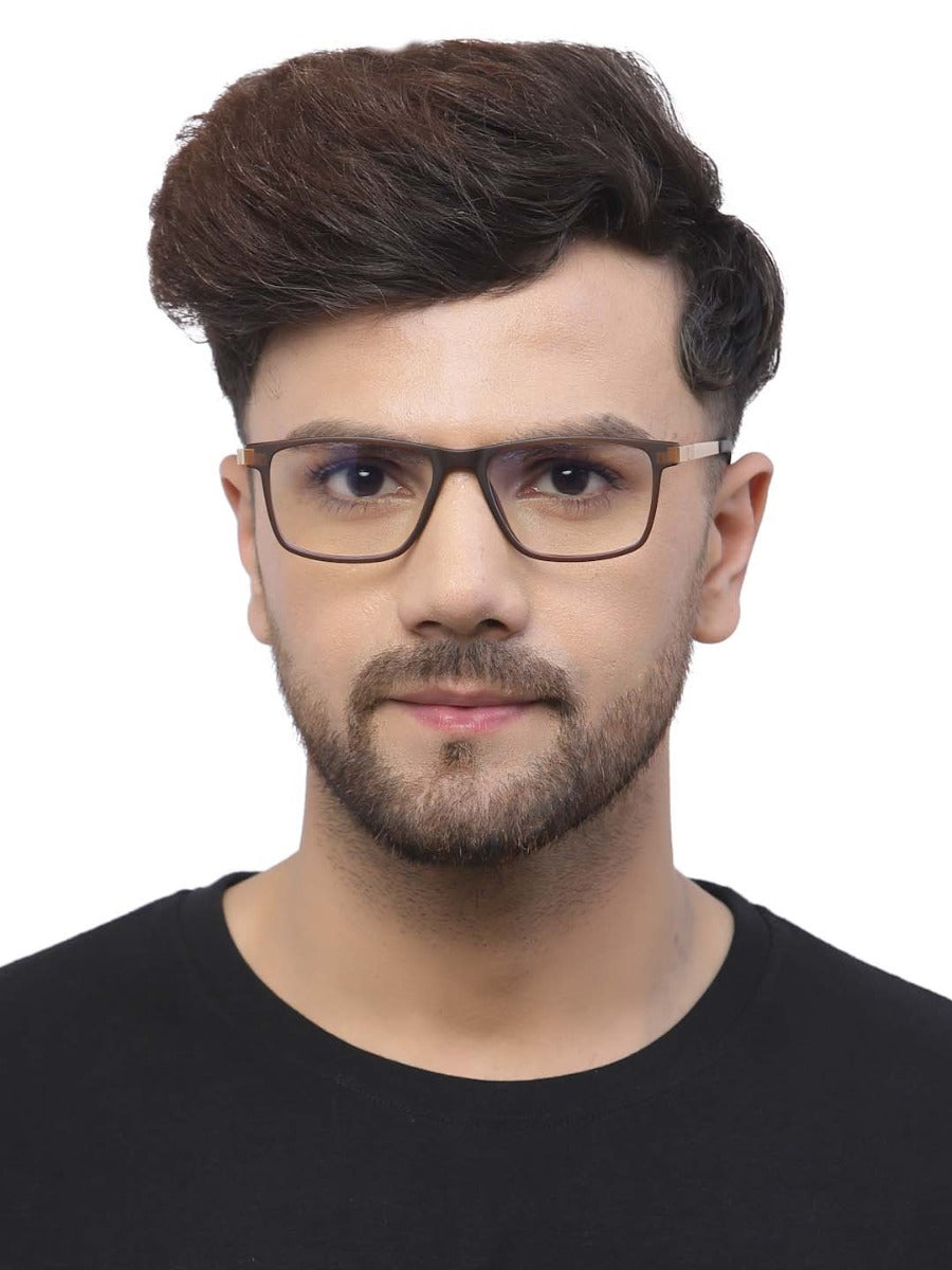 Brown Rectangle Magnetic Clip on Glasses Frame for Men Women