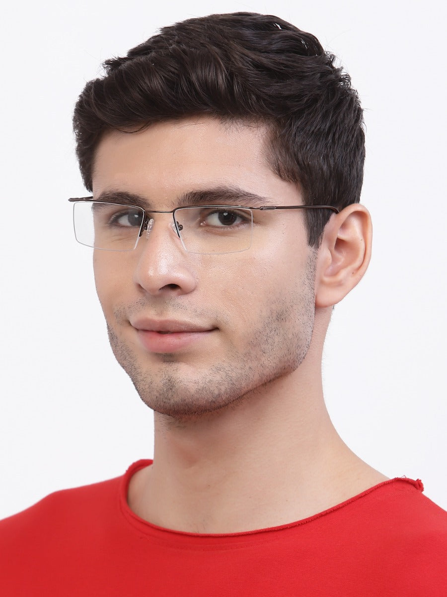 Copper Brown Rectangular Half Rim Metal Glasses Frames for Men