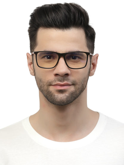 Dark Brown Gold Rectangle Eyeglasses for Men