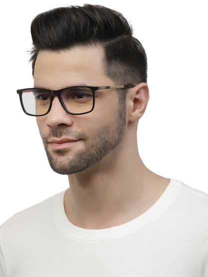 Dark Brown Gold Rectangle Eyeglasses for Men