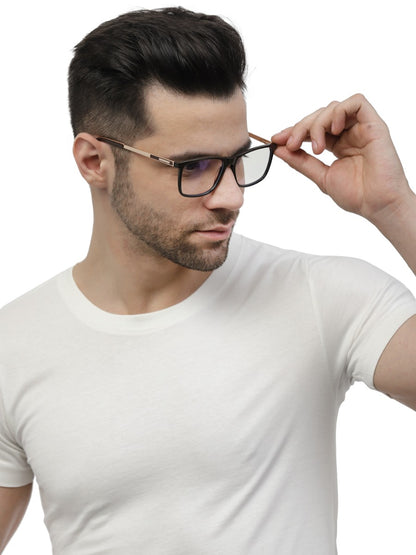 Dark Brown Gold Rectangle Eyeglasses for Men