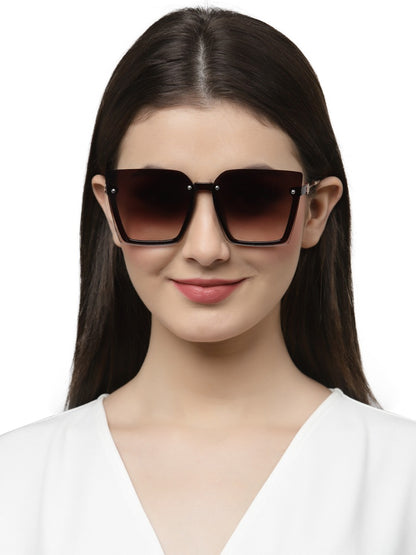 Dark Brown Pink Square Half-Rim Acetate Frame Sunglass for Women