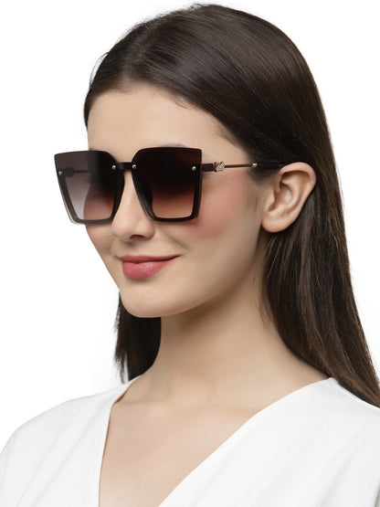 Dark Brown Pink Square Half-Rim Acetate Frame Sunglass for Women