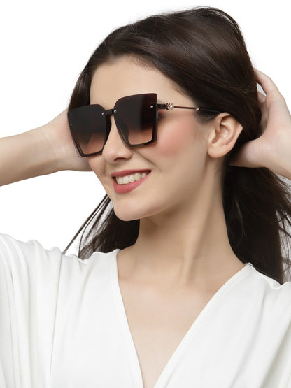 Dark Brown Pink Square Half-Rim Acetate Frame Sunglass for Women