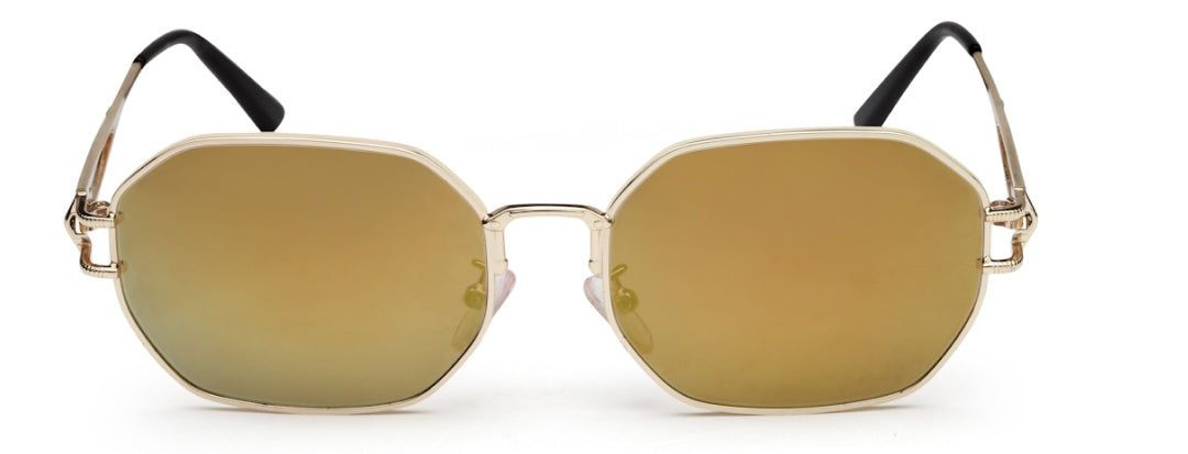 Golden Mirrored 400 UV Protected Hexagon Sunglasses For Men & Women