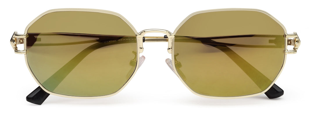 Golden Mirrored 400 UV Protected Hexagon Sunglasses For Men & Women