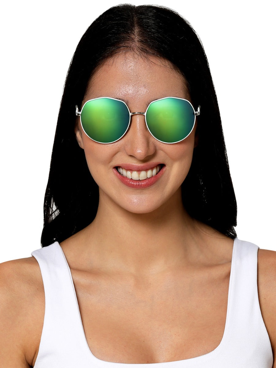 Blue-Green Mirrored Oval 400UV Protected Sunglasses For Women