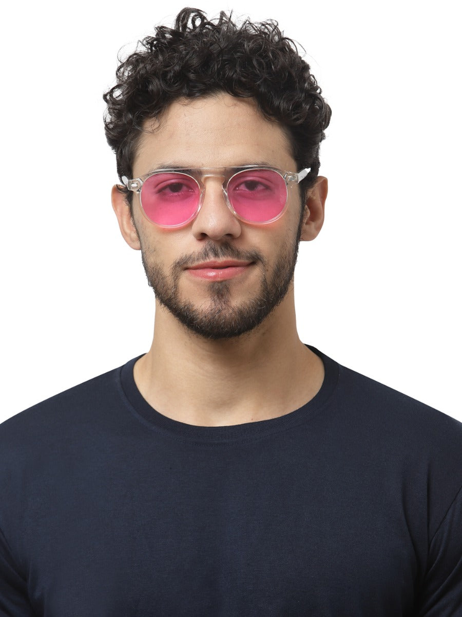 Pink Aviator Full Rim UV400 Protected Sunglasses For Men