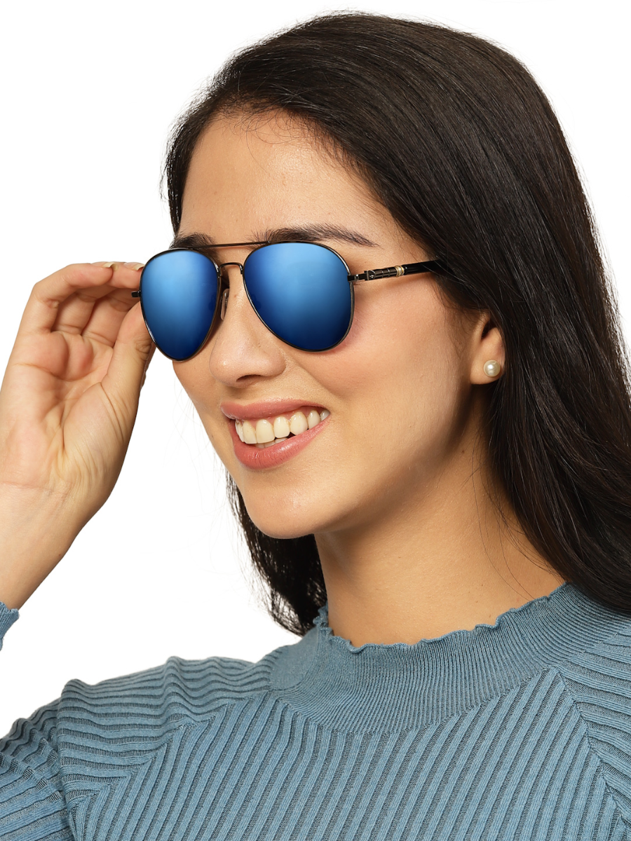 Blue Mirrored 400 UV Protected Aviator Sunglasses For Men & Women