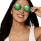 Blue-Green Mirrored Oval 400UV Protected Sunglasses For Women