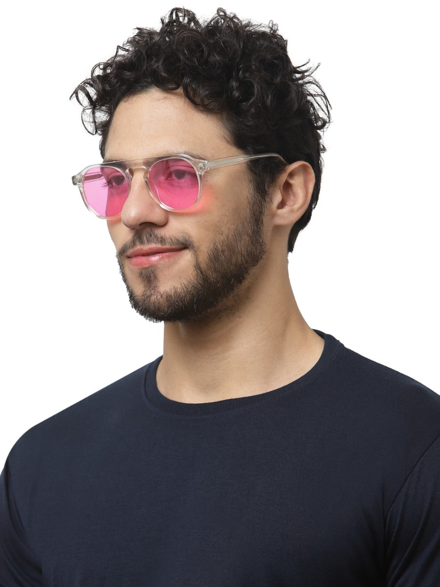 Pink Aviator Full Rim UV400 Protected Sunglasses For Men