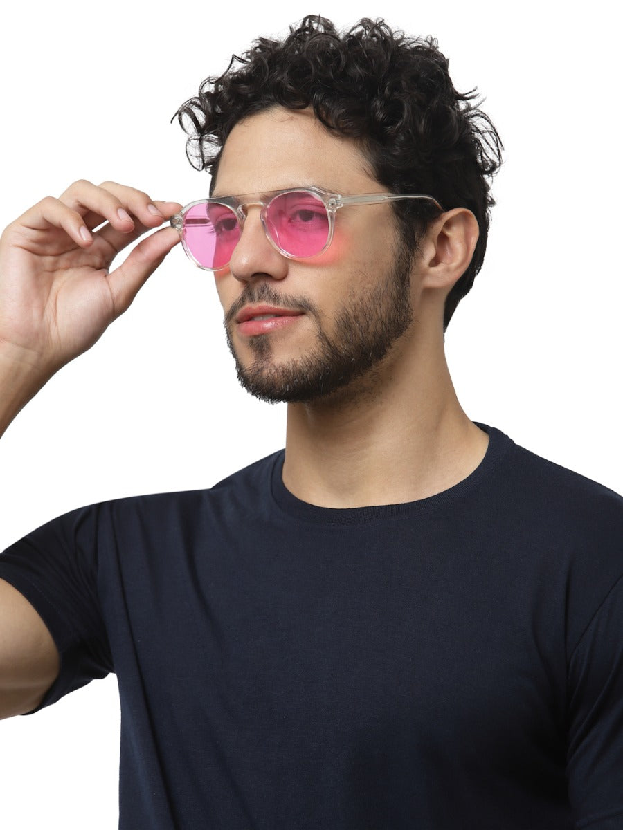 Pink Aviator Full Rim UV400 Protected Sunglasses For Men