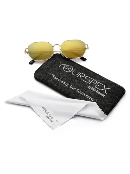 Golden Mirrored 400 UV Protected Hexagon Sunglasses For Men