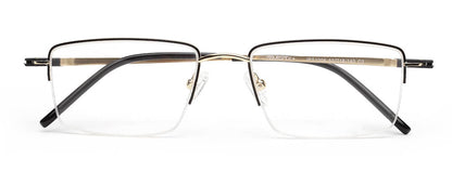 Gold Black Rectangle Half Rim Metal Frame for Men