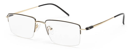 Gold Black Rectangle Half Rim Metal Frame for Men
