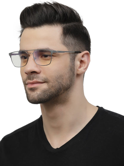 Grey Matte Rectangle Eyeglasses for Men