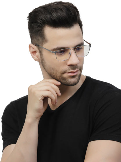 Grey Matte Rectangle Eyeglasses for Men