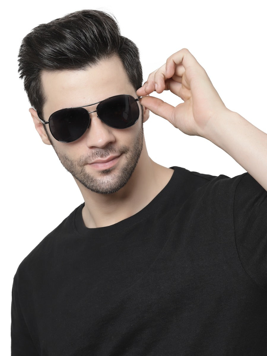 Gunmetal/Black Aviator Sunglass UV400 Protected for Men and Women