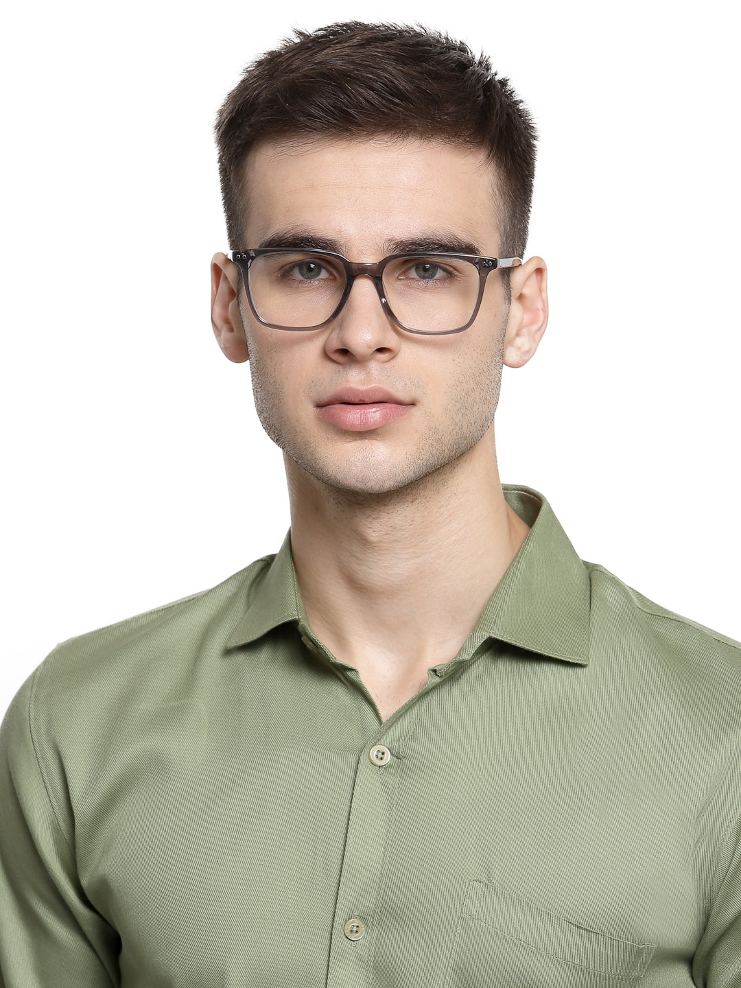 Grey Glossy Square Full Rim Acetate Glasses Frames for Men