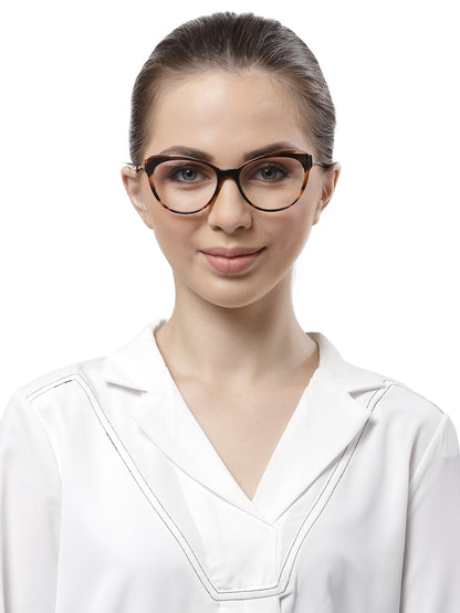 Brown Cateyes Full Rim Acetate Metal Spectacles Frames for Ladies