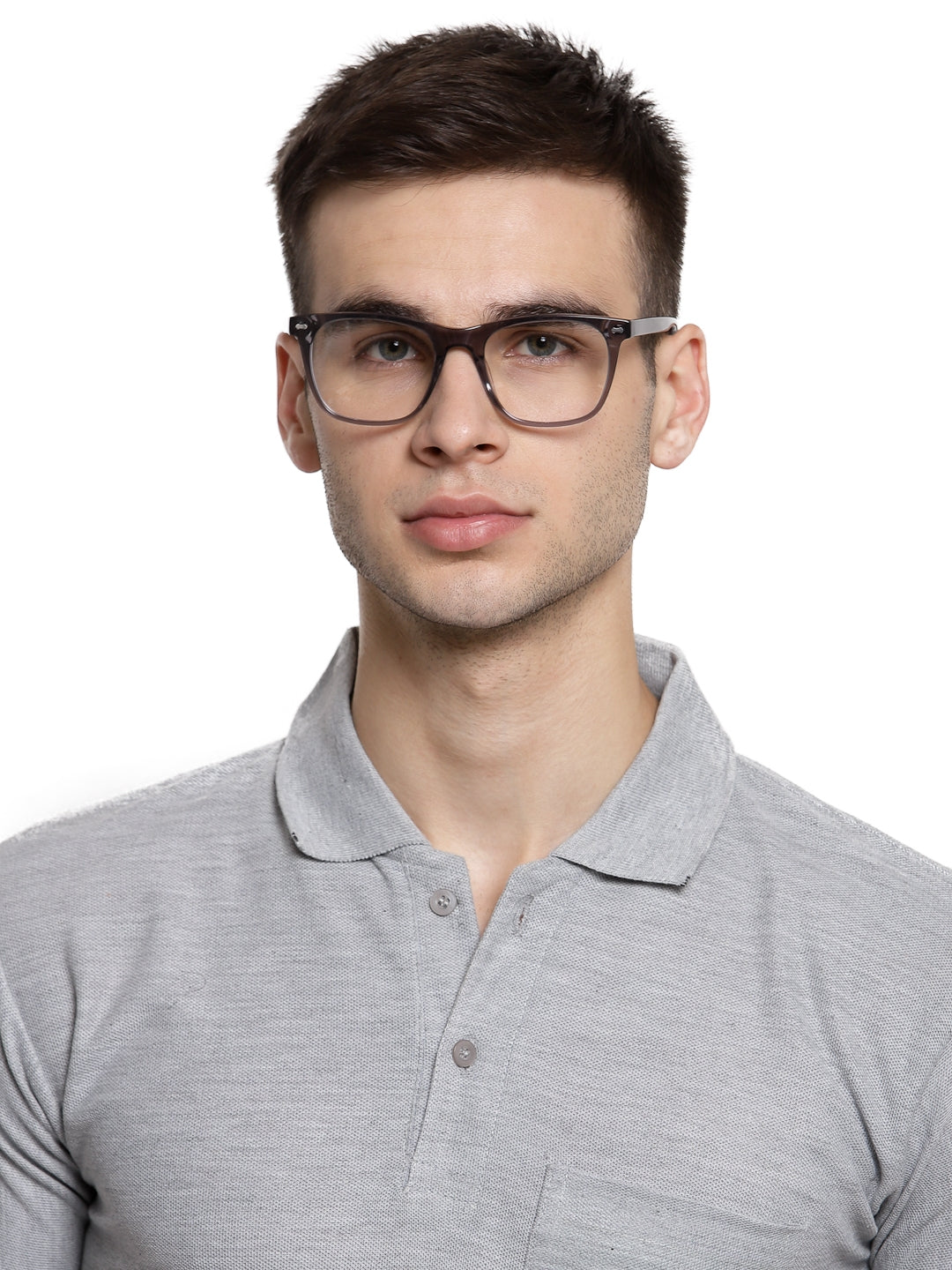 Transparent Grey Square Full Rim Acetate Frame for Men