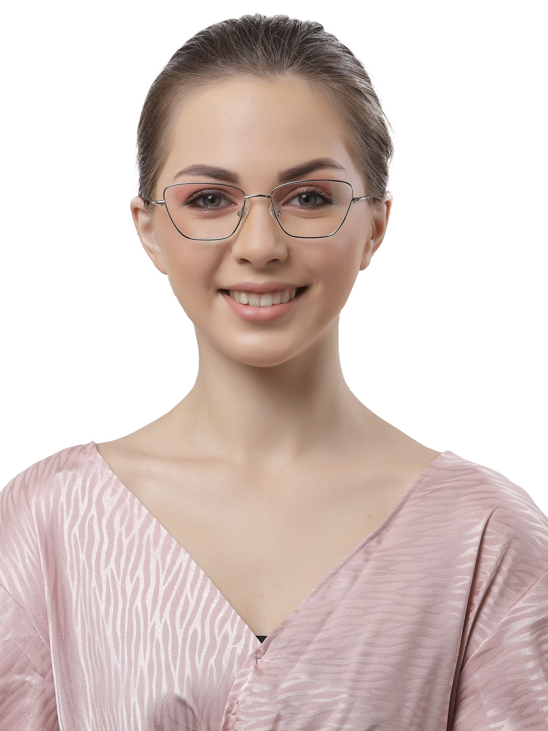 YourSpex Female Cat Eye Glasses Frames in Silver Full Rim Metal