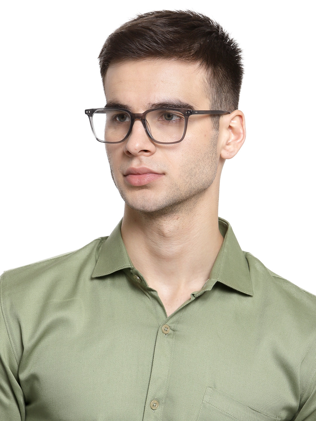 Grey Glossy Square Full Rim Acetate Glasses Frames for Men