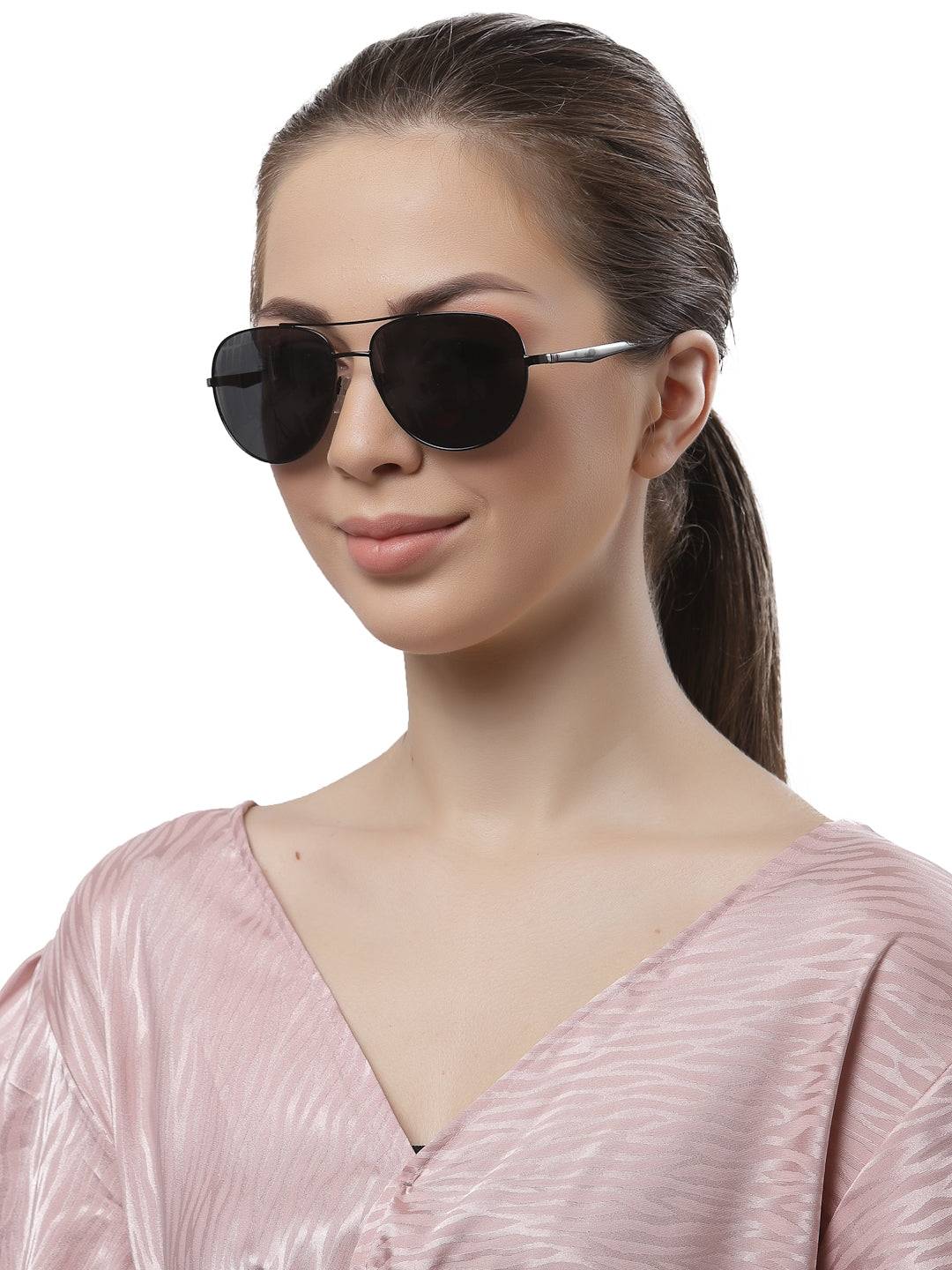 Black Aviator Full Rim Metal Sunglasses