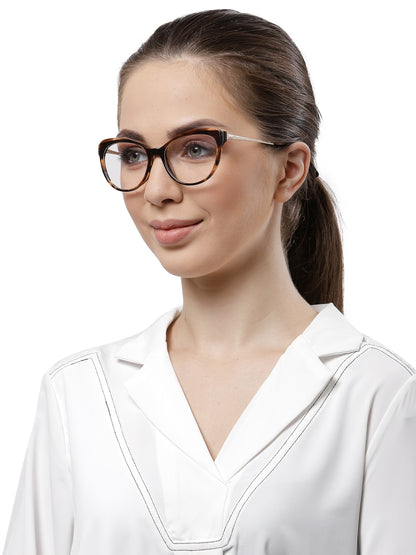 Brown Cateyes Full Rim Acetate Metal Spectacles Frames for Ladies